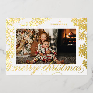 Foil Script Merry Christmas Foliage Photo Card
