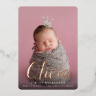 Foil Script Name Vertical Photo Birth Announcement