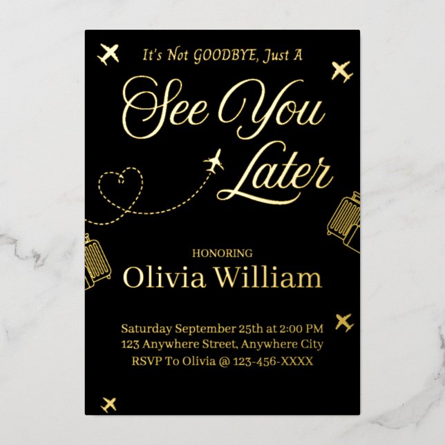 Foil See You Later Farewell Goodbye Invite Card (Front)