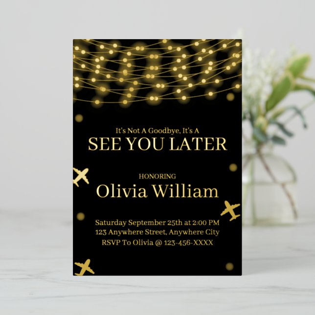 Foil See You Later Farewell Goodbye Invite Card (Standing Front)