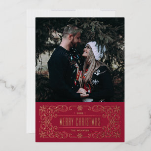 Foil Snowflake Flourish Frame Card - Red