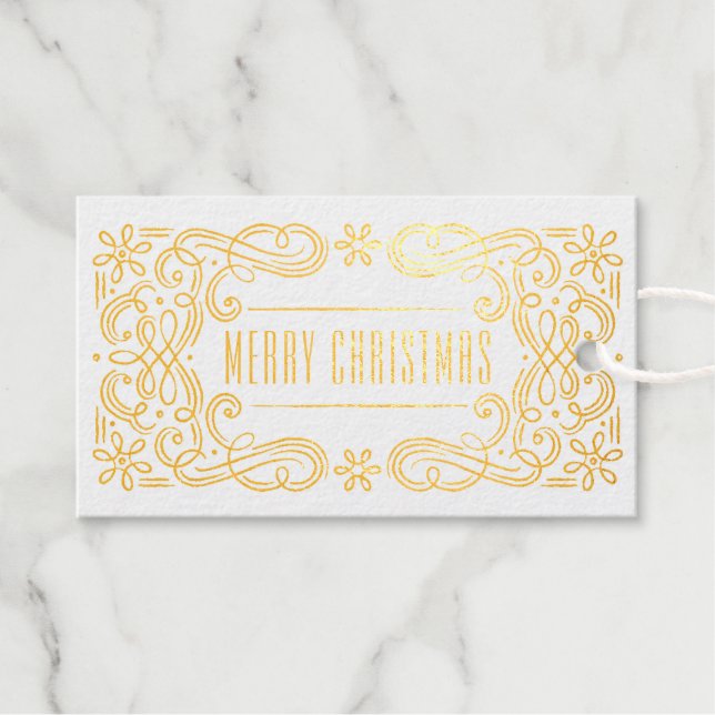 Foil Snowflake Flourish Frame Holiday Gift Tag (Front (Horizontal))