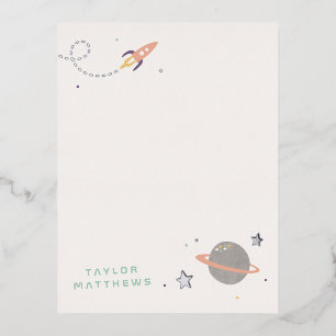 Foil Space Exploration Stationery Card - Peach