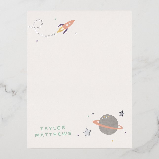 Foil Space Exploration Stationery Card - Peach (Front)