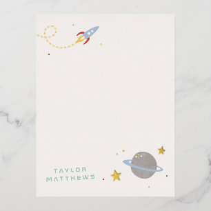 Foil Space Exploration Stationery Card - Red