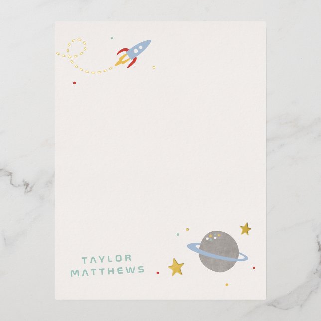 Foil Space Exploration Stationery Card - Red (Front)