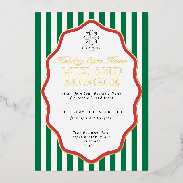 Foil Stripe Wavy Business Holiday Party Invite (Front)