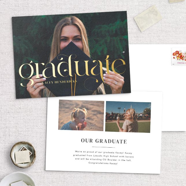 Foil Swirl Serif Photo Graduation Announcement (Creator Uploaded)