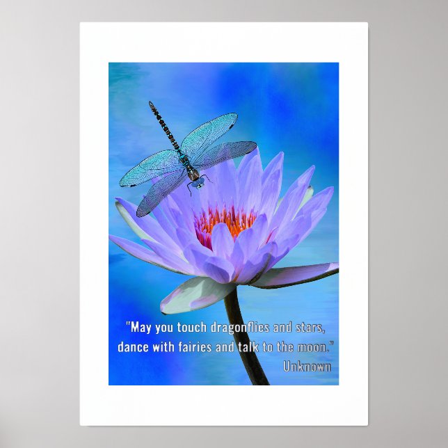 Foil Text Poster Dragonfly on Water Lily Quote (Front)