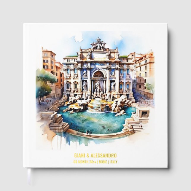 Foil Trevi Fountain Rome Italy watercolor event Guest Book (Front)