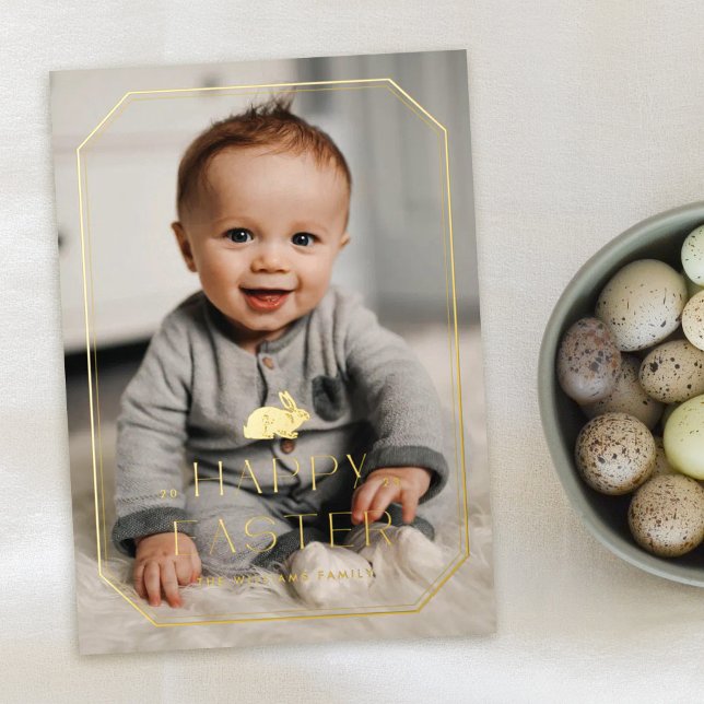 Foil Vintage Bunny Frame Easter Photo Card (Creator Uploaded)
