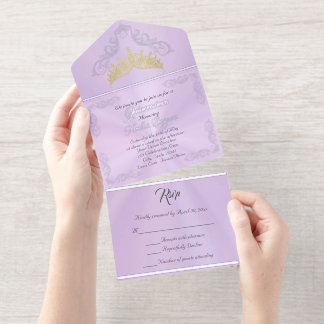 Foil Vintage Frame Quinceanera - Lavender All In One Invitation