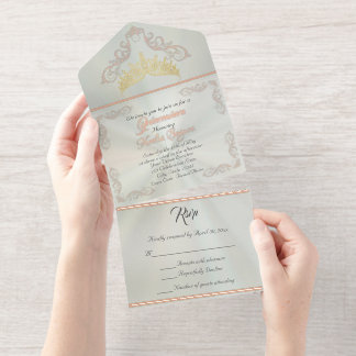 Foil Vintage Frame Quinceanera - Pastel Green All In One Invitation