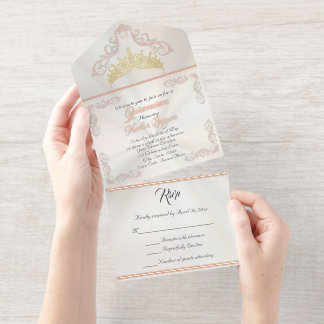 Foil Vintage Frame Quinceanera - Pearl White All In One Invitation