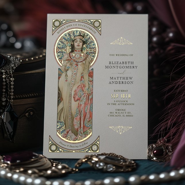 Foil Wedding Invitation Card Art Nouveau by Mucha (Creator Uploaded)