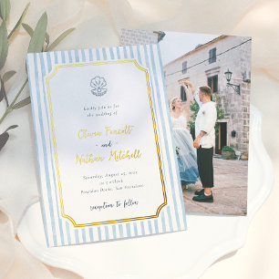 Foil Whimsical Retro Blue Stripes Wedding