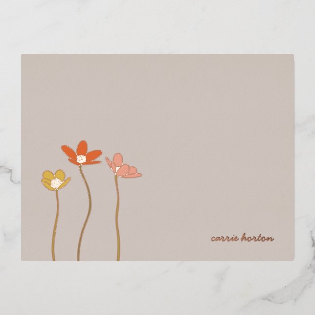 Foil Wildflowers Floral Stationery Card (Front)