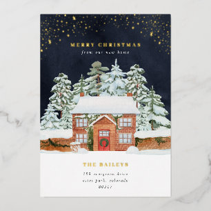 Foil Winter Night Holiday Moving Announcement