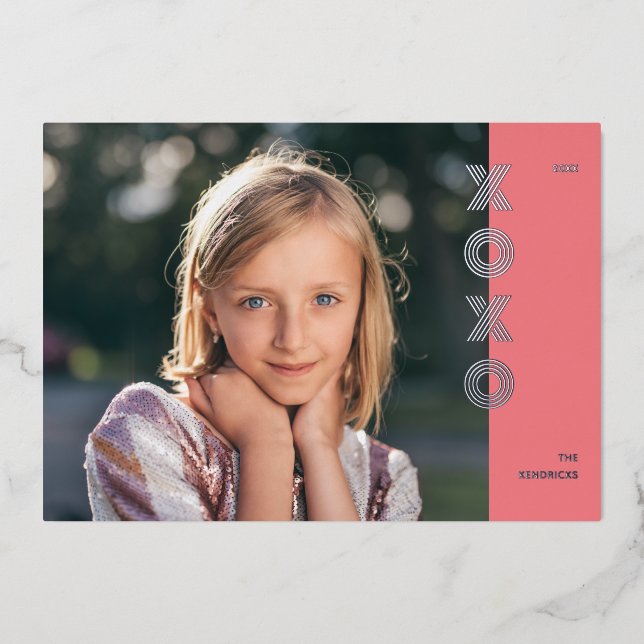 Foil XOXO Valentine's Day Photo Card - Bubblegum (Front)