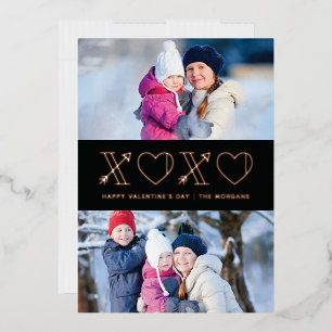 Foil Xs & Os Valentine's Day 2-Photo Card - Black
