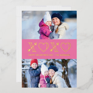 Foil Xs & Os Valentine's Day 2-Photo Card - Pink