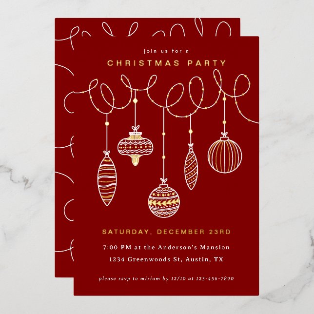 Foiled Pressed Christmas Ornaments Foil Holiday Card (Front/Back)