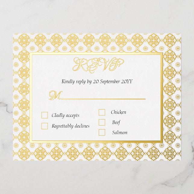 Foiled RSVP enclosure card with menu option (Front)