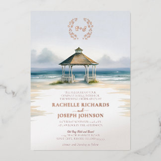 Foiled Watercolor Beach Gazebo Wedding Invitation 