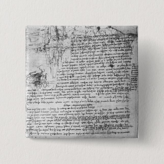 Fol.145v-b, page from Da Vinci's notebook 15 Cm Square Badge (Front)