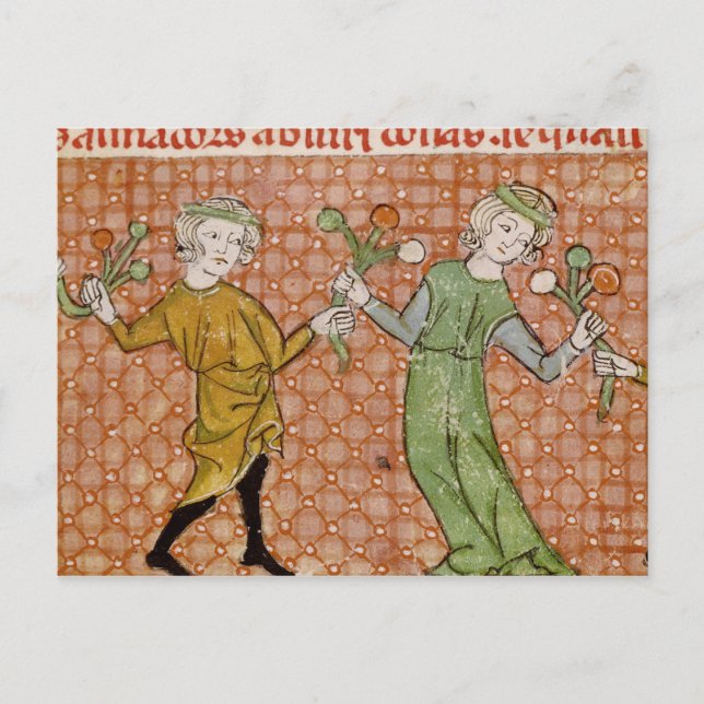 Fol.215v The Temptation: A Dancing Couple Postcard (Front)