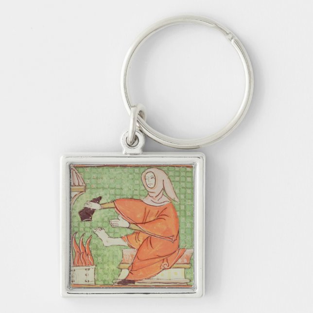 Fol.58r February: Warming by the Fire Key Ring (Front)