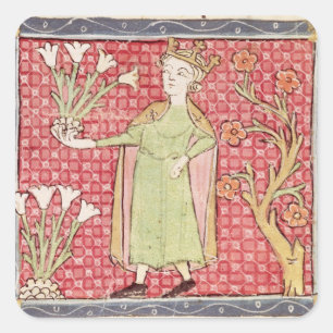 Fol.58v April: Picking Flowers Square Sticker
