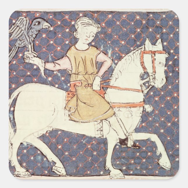 Fol.58v May: Falconry Square Sticker (Front)