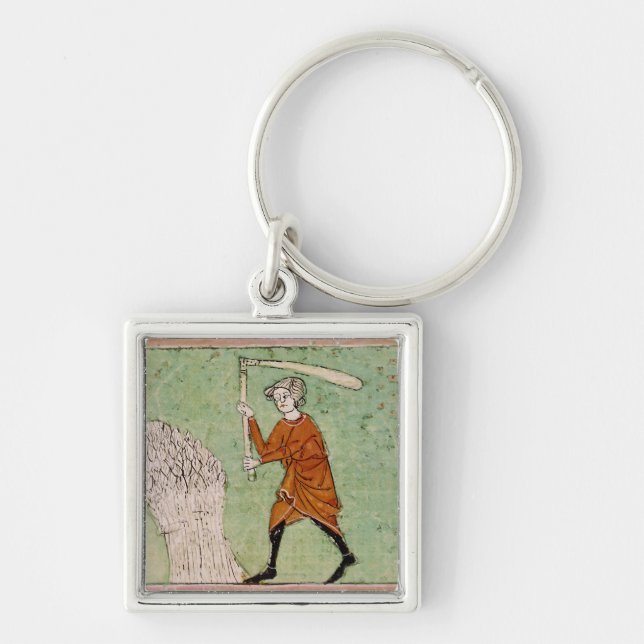 Fol.59r August: Threshing Wheat Key Ring (Front)
