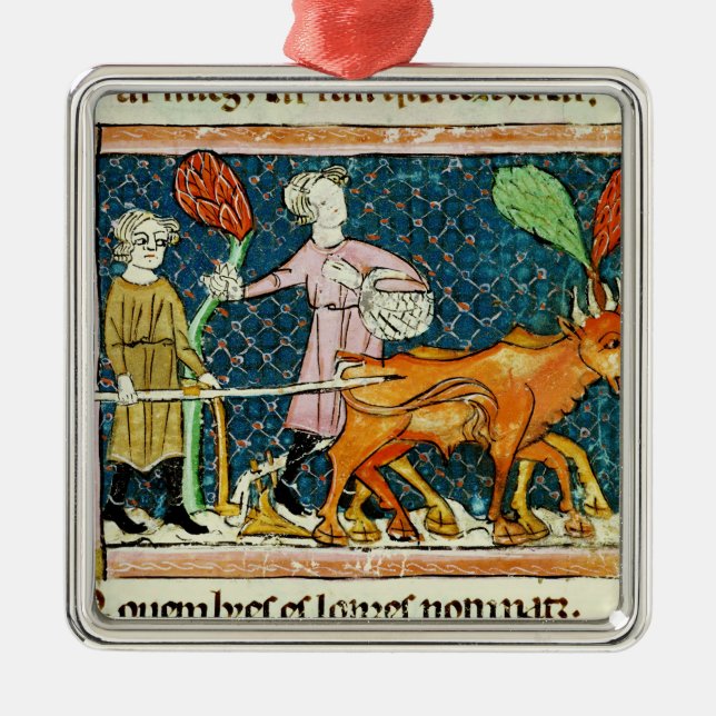 Fol.59r October: Ploughing Metal Tree Decoration (Front)