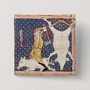 Fol.59v December: Killing Pigs 15 Cm Square Badge
