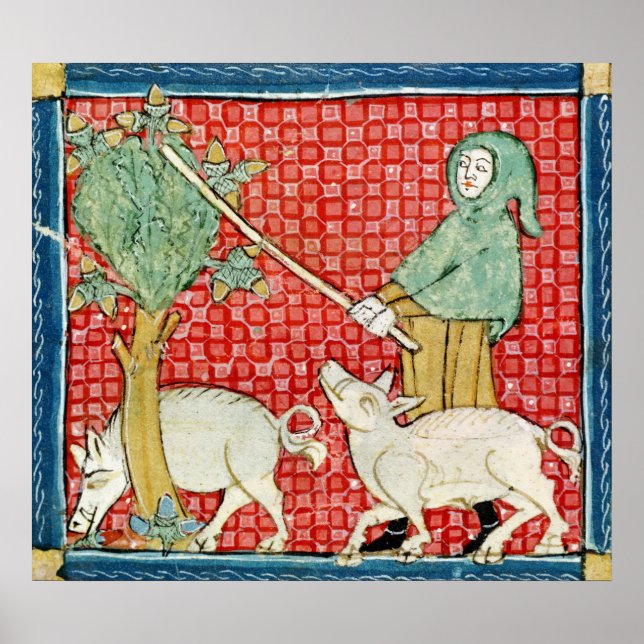 Fol.59v November: Gathering Acorns Poster (Front)