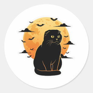 Fold & Full Moon – Scottish Fold Cat Halloween Classic Round Sticker