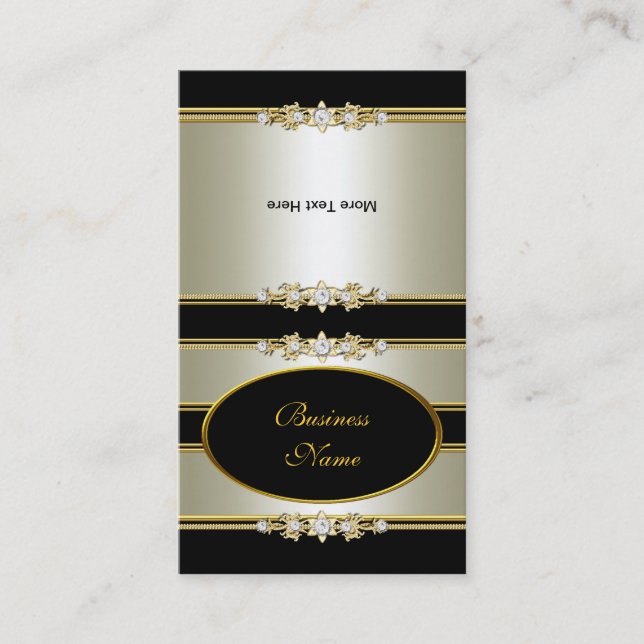 Fold Over Elegant Cream Gold Black Business Card (Front)