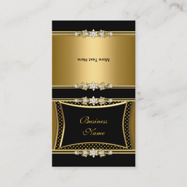 Fold Over Elegant Gold Black Jewel Image Dots Business Card (Front)