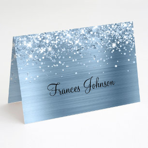 Fold Your Own Glittery Blue Name Place Cards