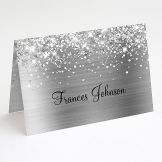 Fold Your Own Glittery Silver Name Place Cards