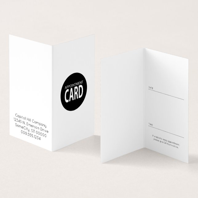 folded appointment card (Inside and Outside)
