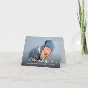 Folded baby photo cards, thank you script announcement