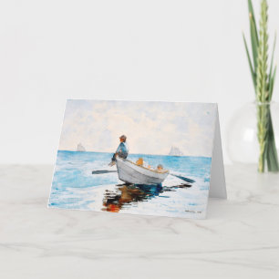 Folded Birthday Card of Children in a Dory Boat