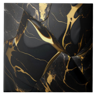 Folded Black and Gold Marble Effect Ceramic Tile