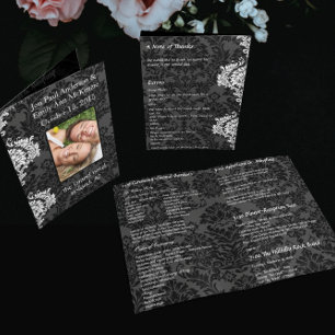 Folded Black Grey & White Damask Photo Wedding 