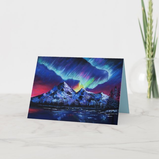 Folded Blank Card: Northern Lights Painting Thank You Card (Front)