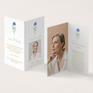 Folded Bluebell Photo Funeral Prayer Card