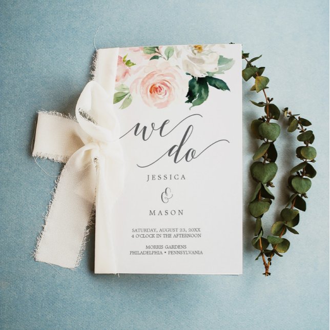 Folded Blush Floral Wedding Program Booklet Flyer (Creator Uploaded)